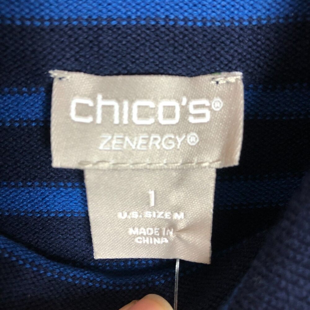 NWT Chico's Zenergy Top Mockneck Stripe Tank Belladona Blue Size 1 US Medium - Picture 4 of 6